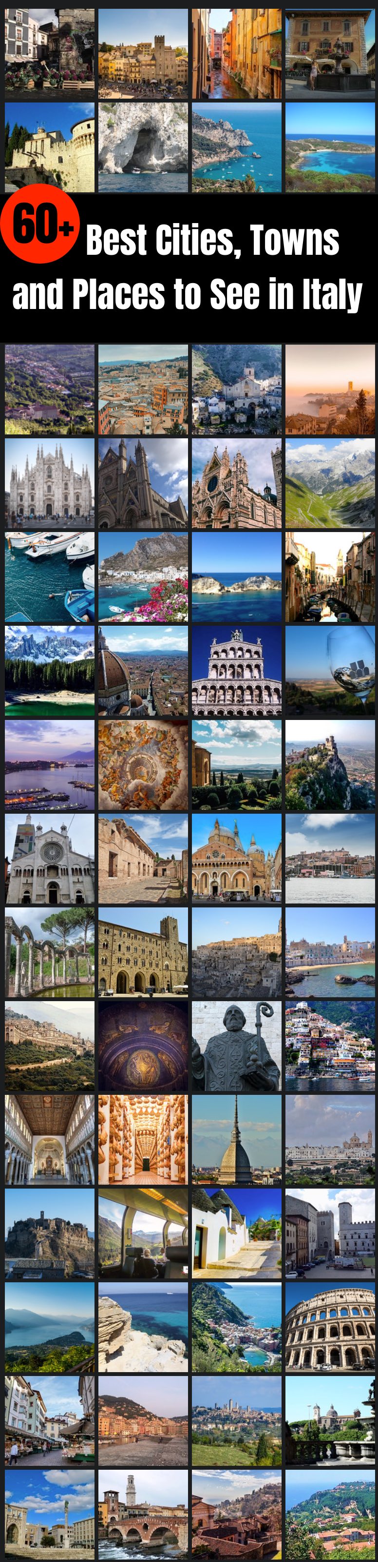 Oltre 60 migliori città, città e luoghi da vedere in Italia