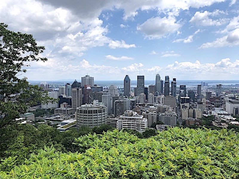 Una vista del horizonte de Montreal desde el Belvédère Kondiaronk en la cima del Monte Real
